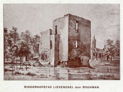 107385 Gezicht op de ruïne van het kasteel Lievendaal bij Amerongen uit het zuidoosten, met op de achtergrond de ...